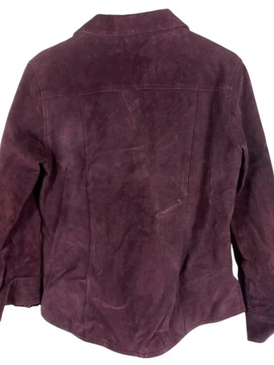 AMI Vintage Suede Leather Jacket Womens M Burgundy Moto Biker Travel Layer - Picture 3 of 4